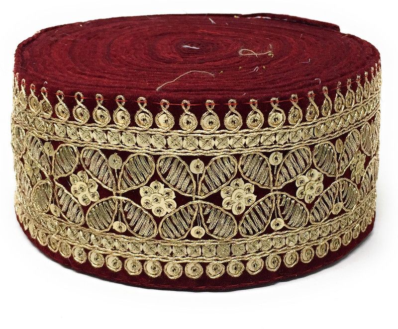 Inhika 9 Meters Lace Border Material, Embroidered, Velvet Fabric (6cm Wide, Maroon) for saree dupatta lehenga blouse Lace Reel  (Pack of 1)
