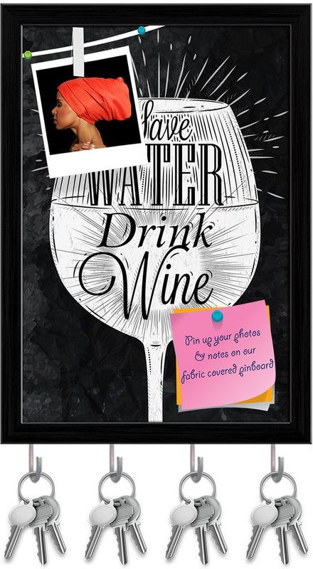 Artzfolio Save Water Drink Wine Pin Board with Key Holders Black Frame 8x11.4inch Cork Bulletin Board  (Multicolor 8 x 11.4 inch (20 x 29 cms))