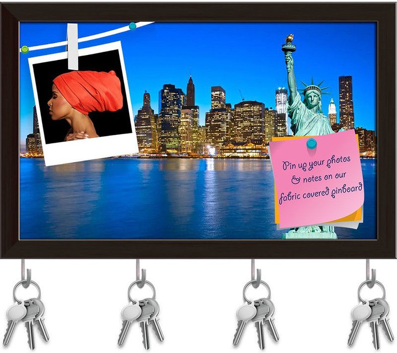 Artzfolio Manhattan, New York City, USA Pinboard & Key Holders Dark Brown Frame12.5x8inch Cork Bulletin Board  (Multicolor 12.5 x 8 inch (32 x 20 cms))