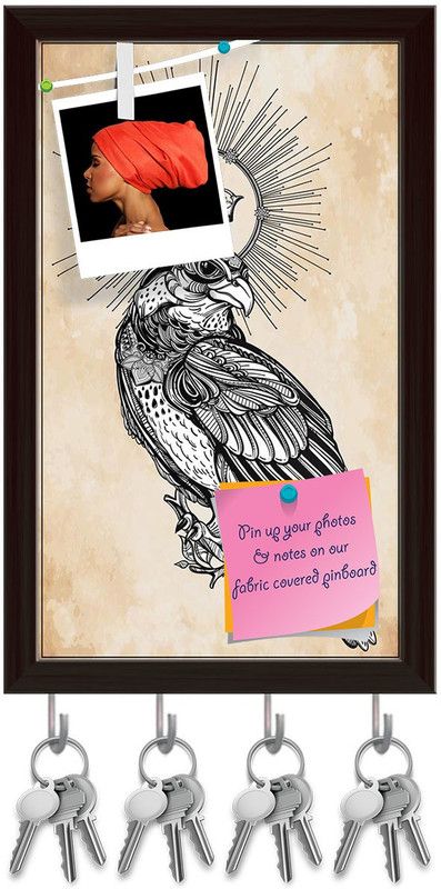 Artzfolio Bird Of Prey With A Shiny Crown Pinboard & Key Holders Dark Brown Frame12x19.7in Cork Bulletin Board  (Multicolor 12 x 19.7 inch (30 x 50 cms))