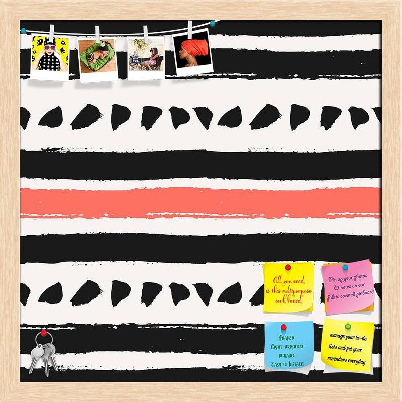 Artzfolio Brush Stripes in Black & Red Notice Pin Board Soft Board with Push Pins Cork Bulletin Board  (Natural Brown Frame 20 x 20 inch (51 x 51 cms))