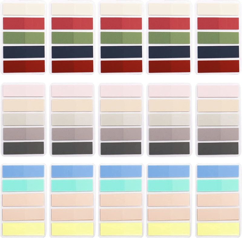 Levin 1500pcs Translucent Tabs Flags Stickers 15Colors Writable PET Sticky tabs 100 Sheets Transparent, 15 Colors  (Assorted)