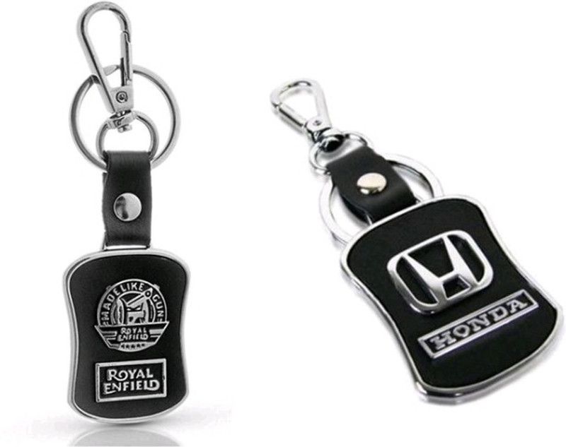 Jainsburys Combo of Royal Enfield & Honda Logo Leather keychain & Best Quality Keychain Key Chain