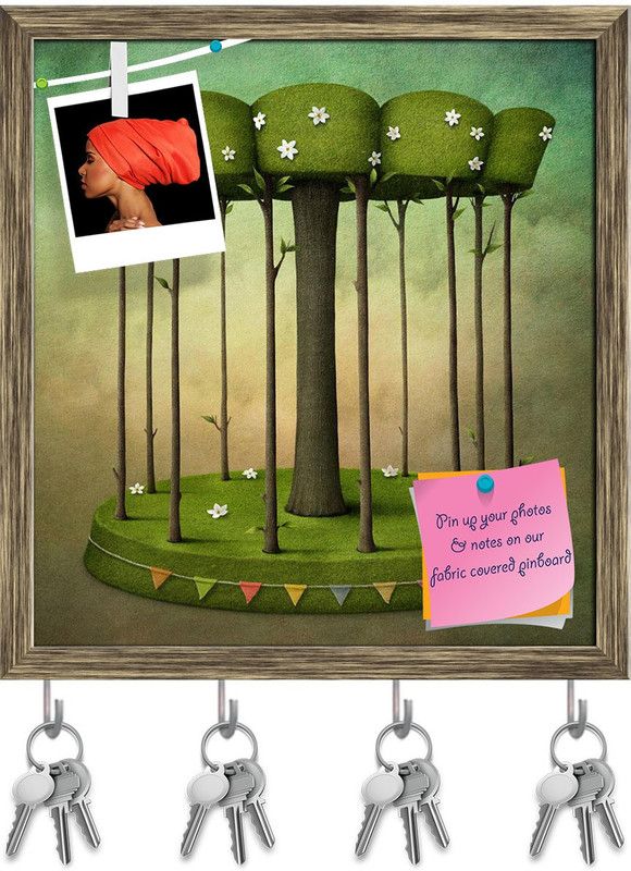 Artzfolio Green Carousel Of Trees Flowers & Leaves Pinboard Antique Golden 16x17.1in Cork Bulletin Board  (Multicolor 16 x 17.1 inch (41 x 43 cms))