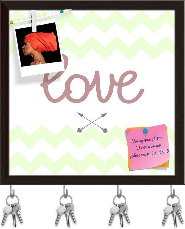 Artzfolio Zigzac Green Love Sign Arrows Pinboard & Key Holders Dark Brown Frame16.1x16inch Cork Bulletin Board  (Multicolor 16.1 x 16 inch (41 x 41 cms))