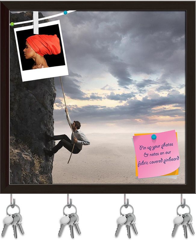 Artzfolio Man Climbs The Mountain Pinboard with Key Holders Dark Brown Frame8.1x8inch Cork Bulletin Board  (Multicolor 8.1 x 8 inch (21 x 20 cms))