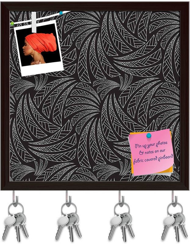 Artzfolio Ethnic Art Pinboard with Key Holder Hooks Dark Brown Frame 8x8inch (20x20cms) Cork Bulletin Board  (Multicolor 8 x 8 inch (20 x 20 cms))