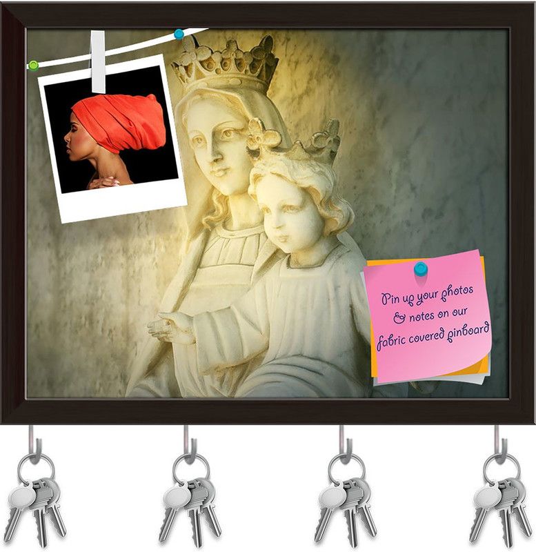 Artzfolio Virgin Mary & Baby Jesus Pinboard with Key Holders Dark Brown Frame10.1x8inch Cork Bulletin Board  (Multicolor 10.1 x 8 inch (26 x 20 cms))