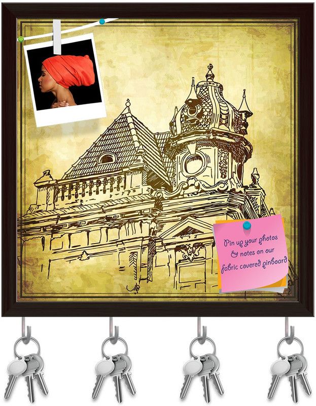 Artzfolio Historical Building In Grunge Background Pinboard & Key Hooks Dark Brown8x8in Cork Bulletin Board  (Multicolor 8 x 8 inch (20 x 20 cms))