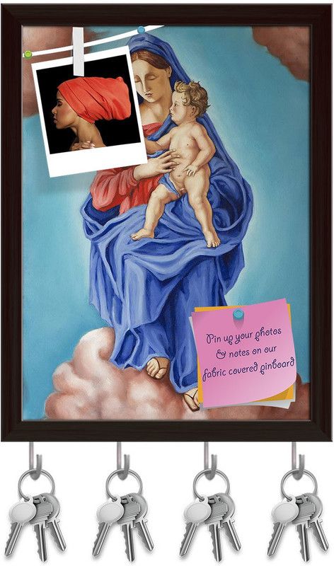 Artzfolio Artwork Of A Young Woman & Her Baby Pinboard & Key Hooks Dark Brown10x13.3in Cork Bulletin Board  (Multicolor 10 x 13.3 inch (25 x 34 cms))