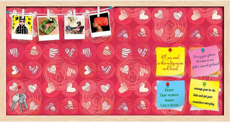 Artzfolio Doodle Hearts Notice Pin Board Natural Brown Frame 30 x 15 inch (76 x 38 cms) Cork Bulletin Board  (Natural Brown Frame 30 x 15 inch (76 x 38 cms))