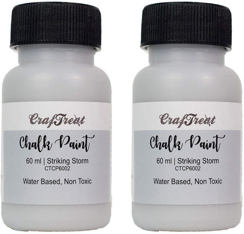 CrafTreat Striking Storm - Chalk Paint for Wood Furniture, Decoupage, Wall, Home Decor, Glass, DIY Craft - Matte Acrylic Chalk Paint Grey - Multi Surface Paint - 60ml Each | Pack of 2  (Set of 2, Grey)