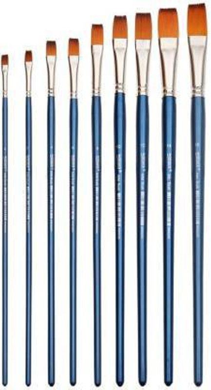 worisonn izone Long Handle Synthetic Flat Tip Artist Paint Brush (Set of 9, Blue)  (Set of 9, Blue)