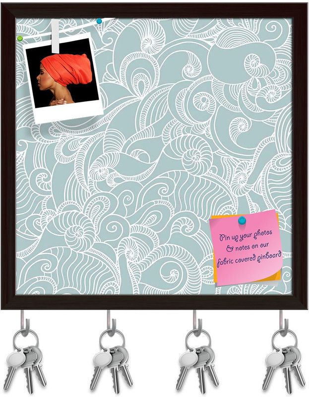 Artzfolio Abstract Wave Pinboard with Key Holder Hooks Dark Brown Frame 8x8inch (20x20cms) Cork Bulletin Board  (Multicolor 8 x 8 inch (20 x 20 cms))