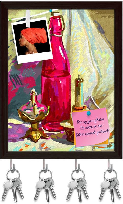Artzfolio Bottle Candle & Candlestick Pinboard with Key Holders Dark Brown Frame8x10.3inch Cork Bulletin Board  (Multicolor 8 x 10.3 inch (20 x 26 cms))