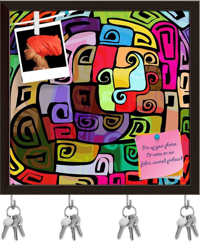 Artzfolio Abstract Colorful Funky Pattern D1 Pinboard & Key Holder Dark Brown Frame8.2x8in Cork Bulletin Board  (Multicolor 8.2 x 8 inch (21 x 20 cms))