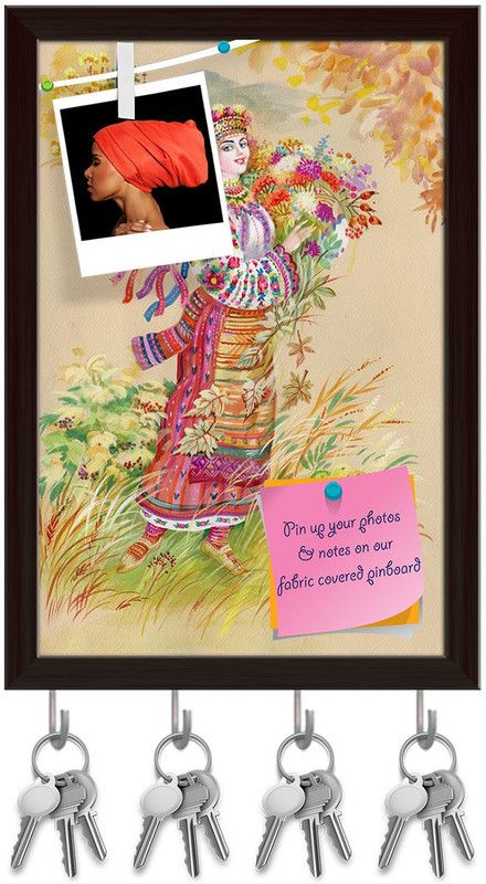 Artzfolio Easter Slavic Tradition Pinboard with Key Holders Dark Brown Frame8x11.6inch Cork Bulletin Board  (Multicolor 8 x 11.6 inch (20 x 29 cms))