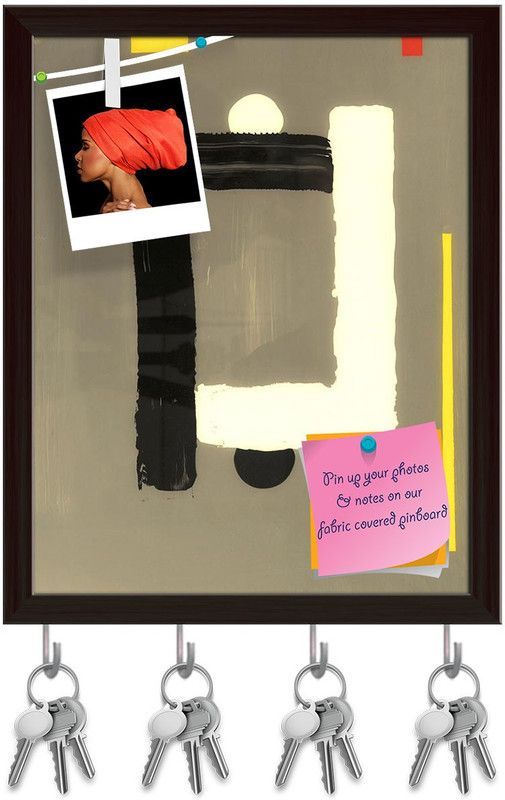 Artzfolio Abstract Artwork D15 Pinboard with Key Holder Hooks Dark Brown Frame 6x7.4inch Cork Bulletin Board  (Multicolor 6 x 7.4 inch (15 x 19 cms))
