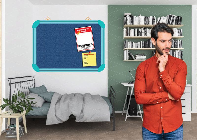 WRITING AND DISPLAY Pin-up board 1.5*2 feet,AQUA ALLUMINIUM FRAME(ELECTRIC)pin up board CORK Bulletin Board  (ELECTRIC)