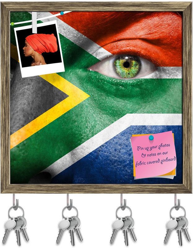 Artzfolio South African Flag Painted On A Face Pinboard & Key Hooks Antique Golden 20x20in Cork Bulletin Board  (Multicolor 20 x 20 inch (51 x 51 cms))
