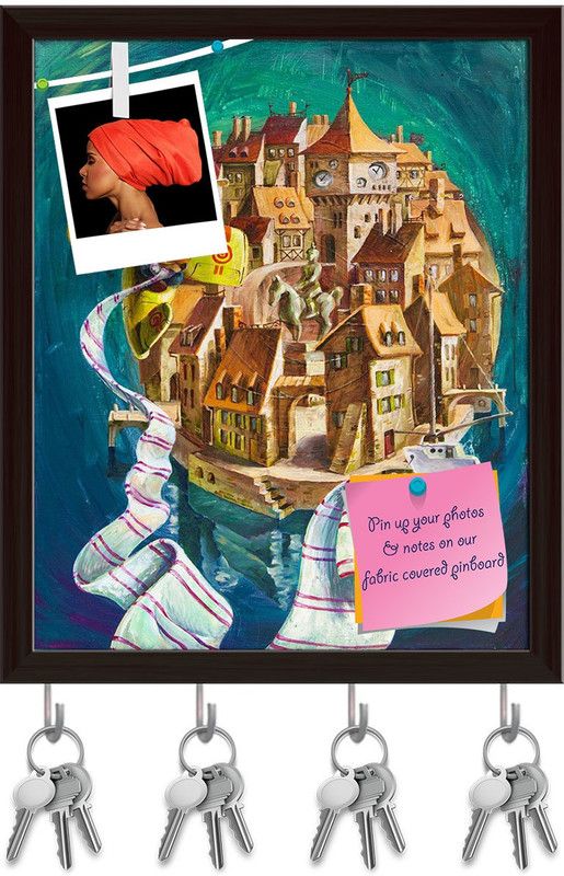 Artzfolio Cartoon Airplane Pinboard with Key Holder Hooks Dark Brown Frame 10x12.1inch Cork Bulletin Board  (Multicolor 10 x 12.1 inch (25 x 31 cms))