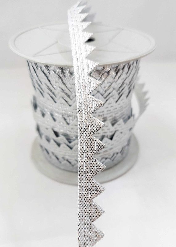 JENILTRADING lacevgotasilver0 1 Cut work Triangle (Silver) V Gota Samosa Lace Border for Dresse, Saree, Lehenga, Dupatta, Bag, Craft and Decorations Lace Reel  (Pack of -1)