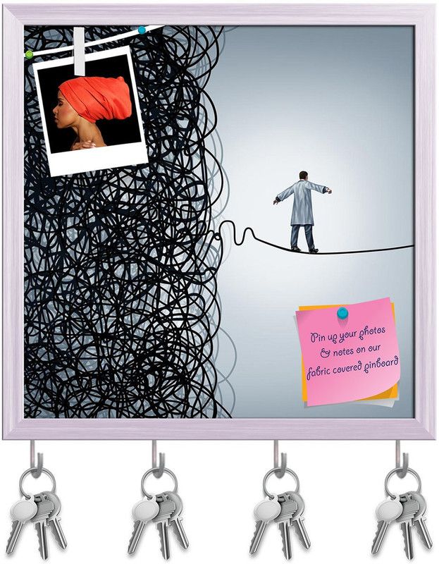 Artzfolio Conceptual Art D2 Pinboard with Key Holder Hooks White Frame 16x16.1inch Cork Bulletin Board  (Multicolor 16 x 16.1 inch (41 x 41 cms))