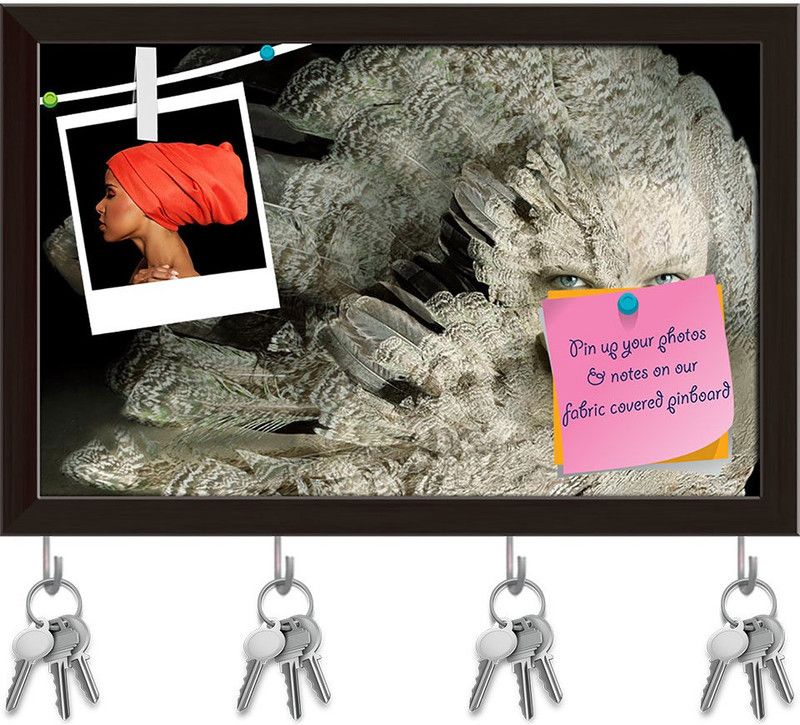 Artzfolio Portrait Of A Girl With Plumage D1 Pinboard & Key Hooks Dark Brown15.3x10in Cork Bulletin Board  (Multicolor 15.3 x 10 inch (39 x 25 cms))