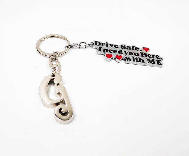 Gratus G Letter/Alphabet With Drive Safe Tag Metallic Key Chain