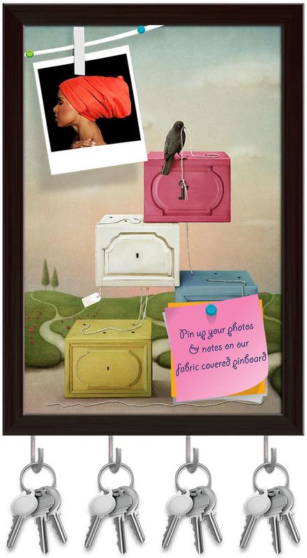 Artzfolio Colorful Box With Rope & Key Pinboard with Key Holders Dark Brown Frame6x8.5inch Cork Bulletin Board  (Multicolor 6 x 8.5 inch (15 x 22 cms))