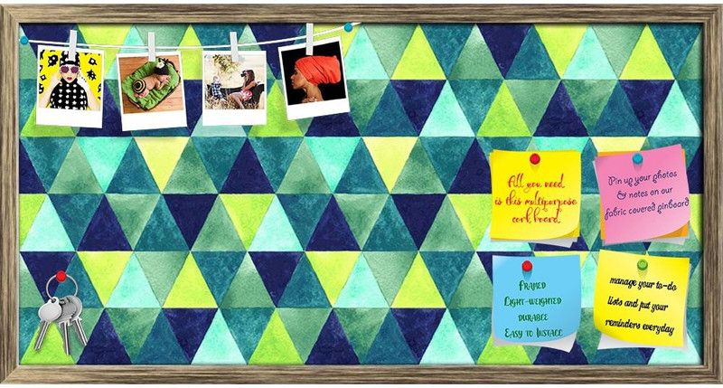 Artzfolio Watercolor Triangular Pattern D3 Notice Pin Board Soft Board with Push Pins Cork Bulletin Board  (Antique Gold Frame 30 x 15 inch (76 x 38 cms))