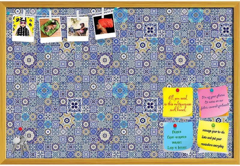 Artzfolio Colorful Moroccan Tiles Patchwork Pattern Notice Pin Soft Board with Push Pins Cork Bulletin Board  (Golden Frame 30 x 20 inch (76 x 51 cms))