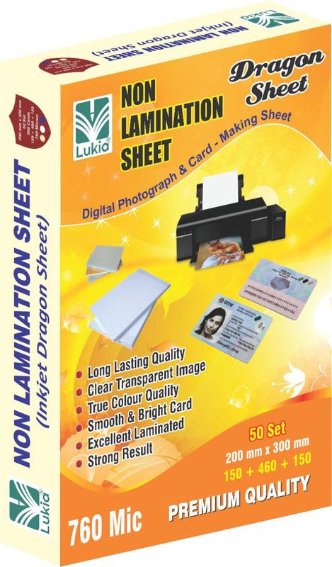 Lukia PVC Dragon Sheet Set Of 50 Core And 100 Overlay Inkjet Printable For PVC unruled A4 760 gsm Inkjet Paper  (Set of 50, Blue)