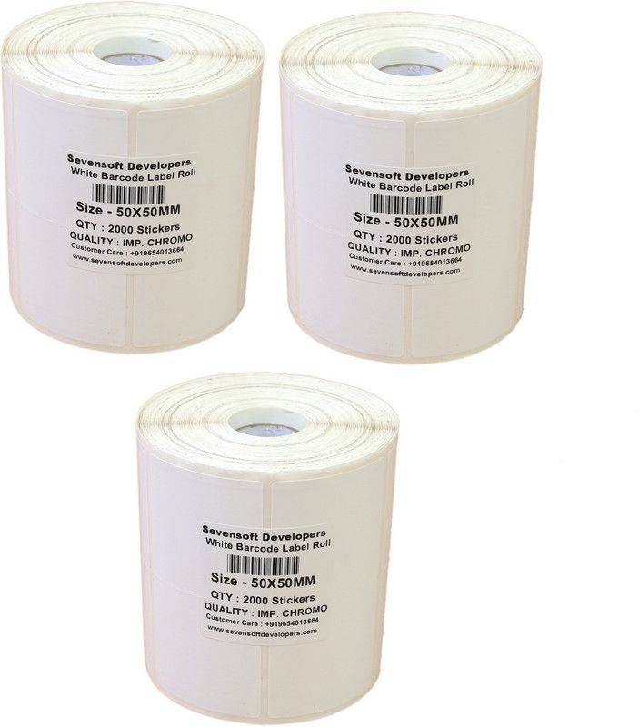 Sevensoft Developers 50X50MM Barcode Label Set of 3 Self-adhesive Paper Label  (White)