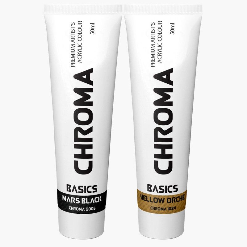chroma Basic - Mars Black, Yellow Orche - 50ml Acrylic Paint Tube  (Set of 1, Mars Black, Yellow Orche)
