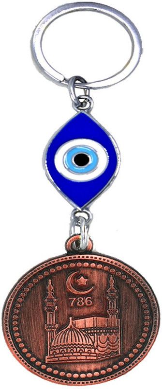 AFH Allah 786 Lucky Number Moon Star Copper Evil Eye Keychain for Men and Women Key Chain