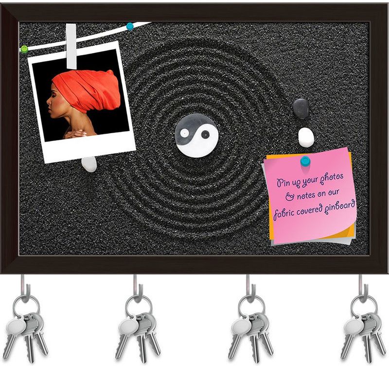 Artzfolio Zen Garden With Stones D2 Pinboard with Key Holders Dark Brown Frame11.5x8inch Cork Bulletin Board  (Multicolor 11.5 x 8 inch (29 x 20 cms))