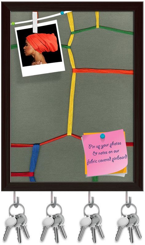 Artzfolio Strategy Pinboard with Key Holder Hooks Dark Brown Frame 6x7.9inch (15x20cms) Cork Bulletin Board  (Multicolor 6 x 7.9 inch (15 x 20 cms))