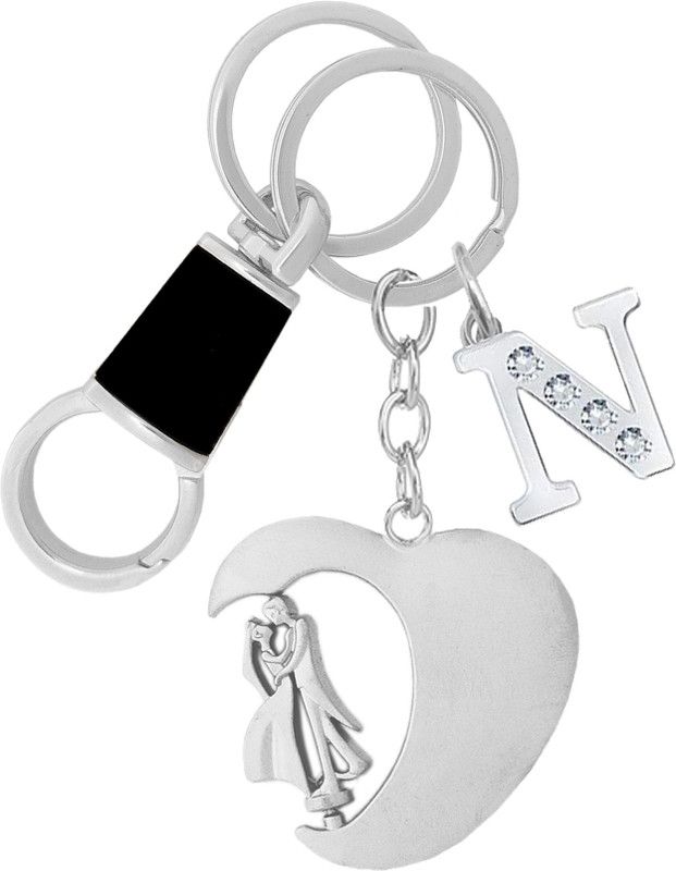 KYP Fashion Wedding Anniversary Valentine's Gifts Revolving Couple Alphabet N Stone Pendant Key Chain
