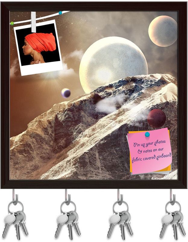 Artzfolio Planets In Fantastic Space D1 Pinboard with Key Holders Dark Brown Frame8x8inch Cork Bulletin Board  (Multicolor 8 x 8 inch (20 x 20 cms))
