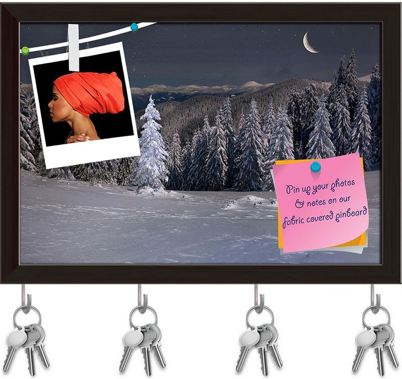 Artzfolio Beautiful Winter Landscape Pinboard with Key Holders Dark Brown Frame11.5x8inch Cork Bulletin Board  (Multicolor 11.5 x 8 inch (29 x 20 cms))