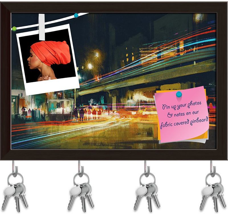 Artzfolio Digital Artwork Of City Street Pinboard & Key Holders Dark Brown Frame17.5x12in Cork Bulletin Board  (Multicolor 17.5 x 12 inch (44 x 30 cms))