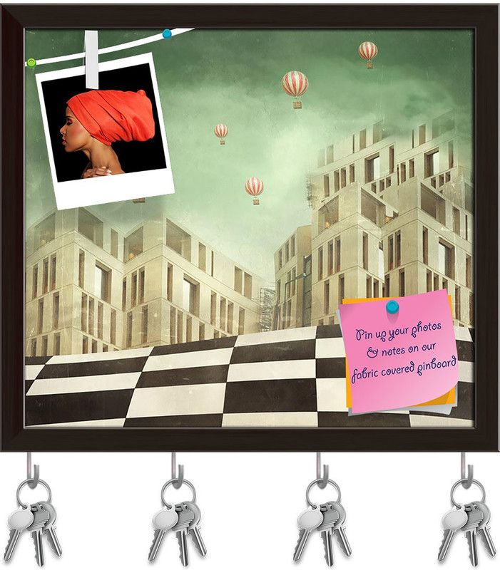 Artzfolio Modern Buildings & Balloons In A Surreal Landscape Pinboard Dark Brown17.9x16in Cork Bulletin Board  (Multicolor 17.9 x 16 inch (45 x 41 cms))