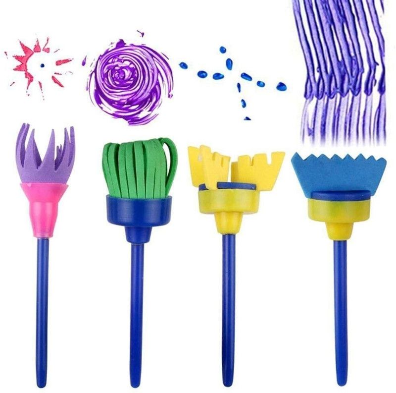 DEZIINE 4 pcs DIY Mophead Sponge Paint Brush Set for Early Learning Kids  (Multicolor)