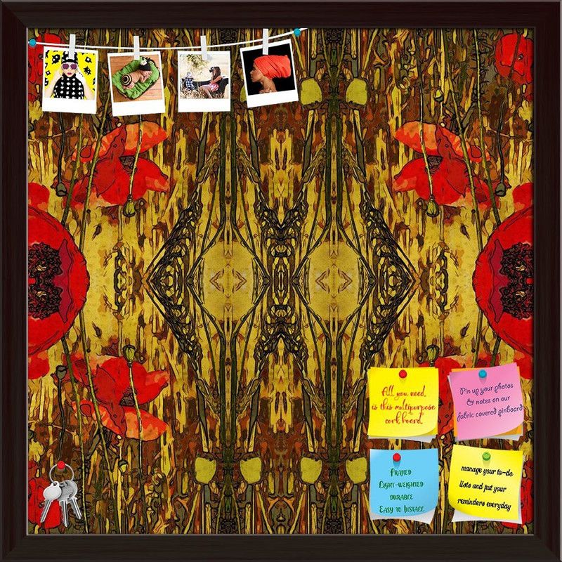 Artzfolio Art Nuvo Colorful Ornamental Notice Pin Board Dark Brown Frame 20x20inch Cork Bulletin Board  (Multicolor 20 x 20 inch (51 x 51 cms))
