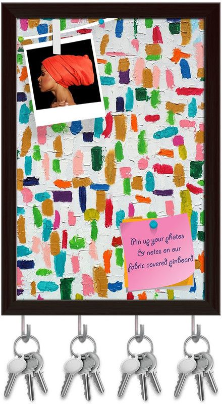 Artzfolio Brush Artwork D3 Pinboard with Key Holder Hooks Dark Brown Frame 8x11.5inch Cork Bulletin Board  (Multicolor 8 x 11.5 inch (20 x 29 cms))