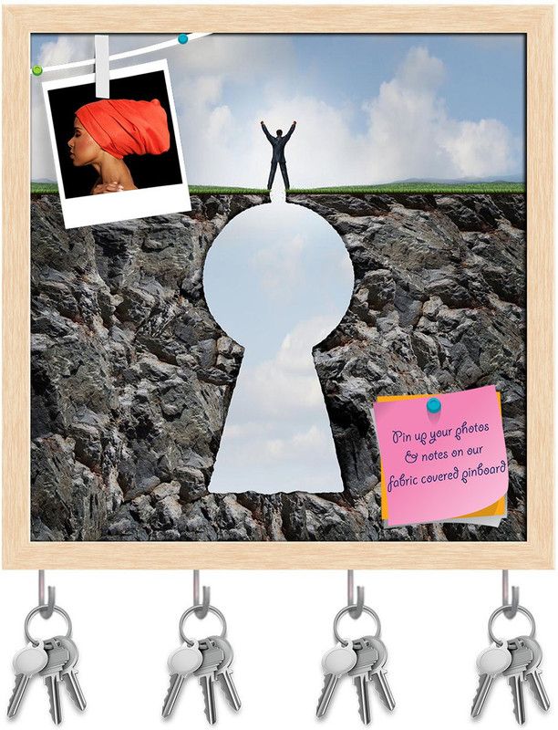 Artzfolio Businessman Standing On Keyhole Mountain Cliff Pinboard Key Hook Brown16x16.4in Cork Bulletin Board  (Multicolor 16 x 16.4 inch (41 x 42 cms))