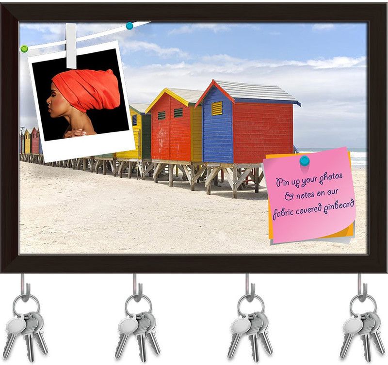 Artzfolio Beach Huts Cape Town South Africa Pinboard & Key Holder Dark Brown Frame11.5x8in Cork Bulletin Board  (Multicolor 11.5 x 8 inch (29 x 20 cms))