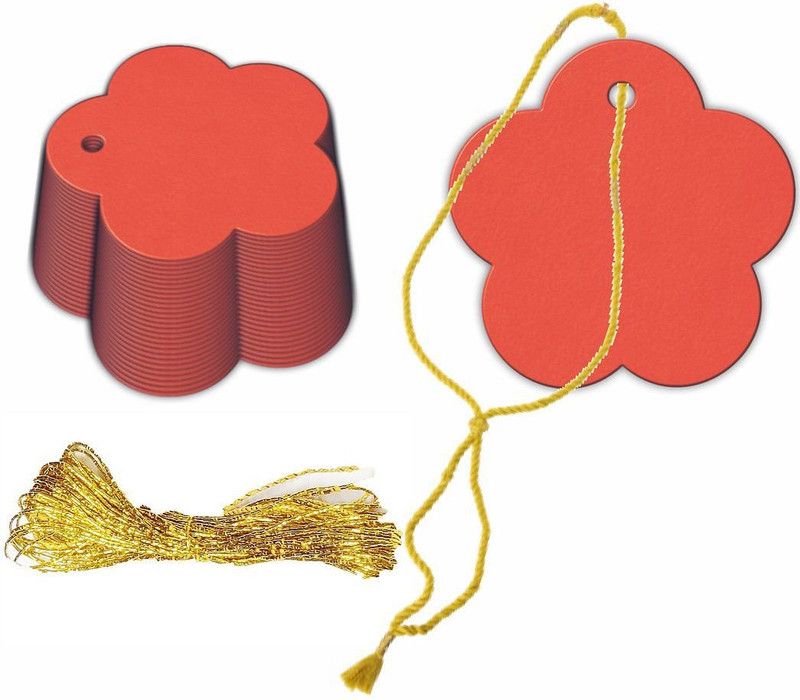 KREEPO Gift Tags Craft Paper with Golden String for Writable Tags, Party-Celebration Non-Adhesive Paper Label  (Coral)