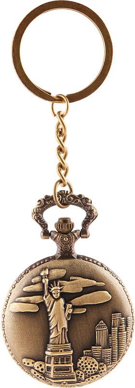 Gratus Statue Of Liberty Theme Designer Pocket Watch Working Clock Metallic Key Chain